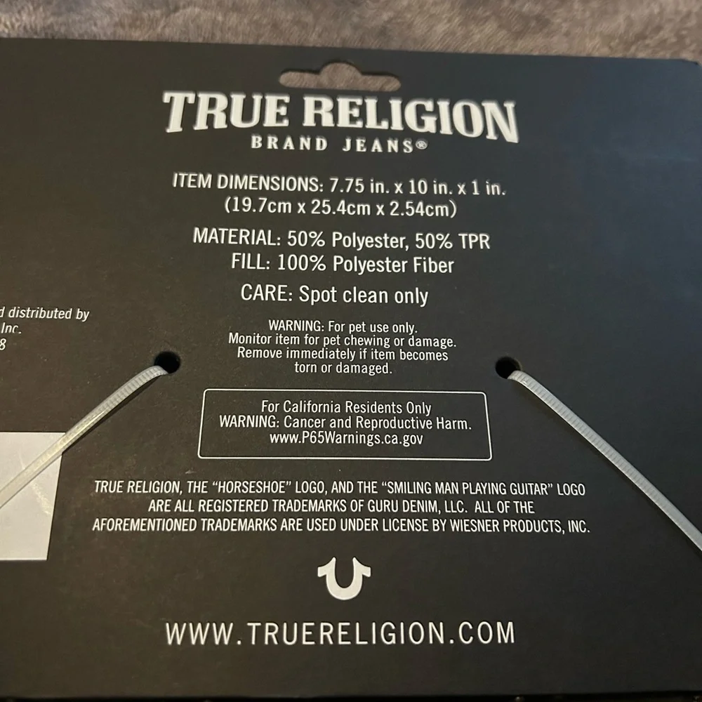 True Religion Horseshoe Logo Large Dog Toy New With Tags 11” W 8” H Gold Black
